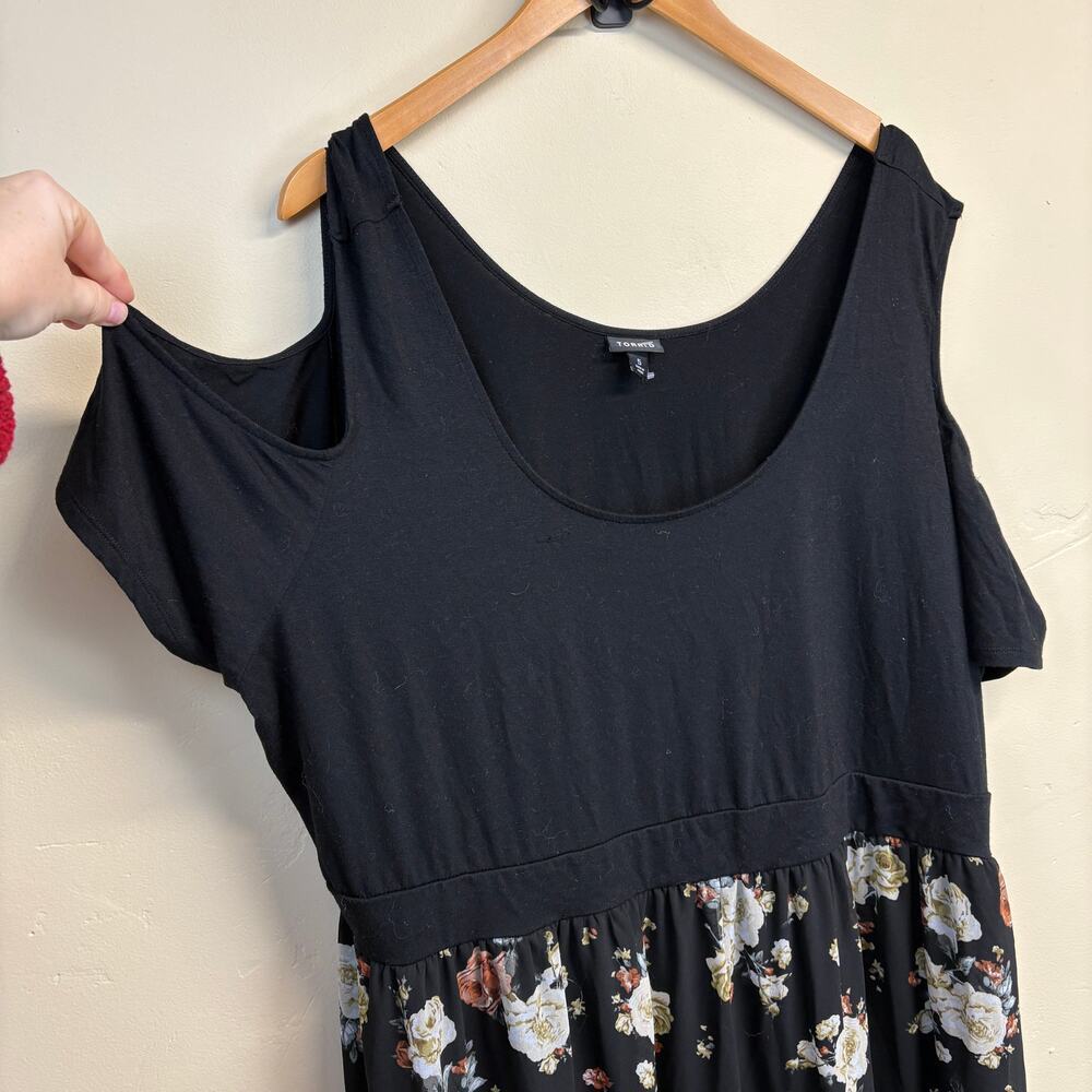 Torrid Cold Shoulder Black Floral Chiffon Maxi Dr… - image 3